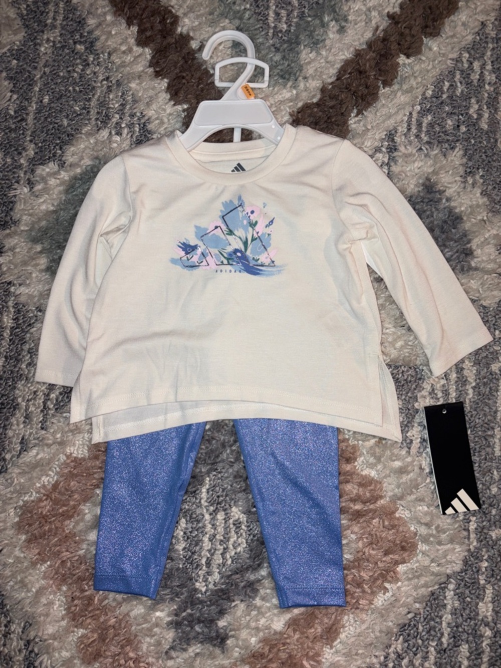 Addidas Cream Long-Sleeve Top with Blue Floral Graphic